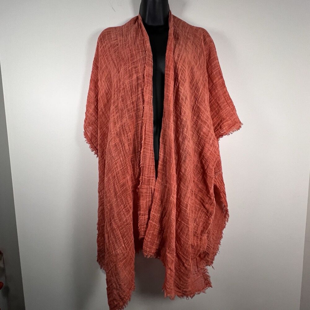 Vince Camuto Shrug Poncho Open Front Cover Up One Size Orange Raw Hem NWT